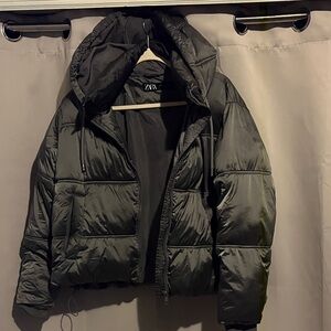 Zara Charcoal Hooded Puffer Jacket